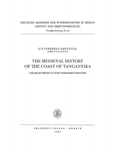 The Medieval History of the Coast of Tanganyika